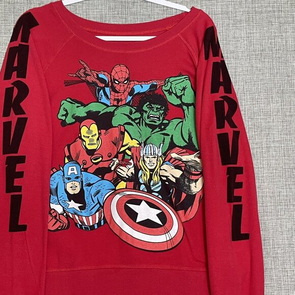 Marvel Shirt Womens XXL Red Off Shoulder Character Top Hulk Captain America Spid - Picture 2 of 12